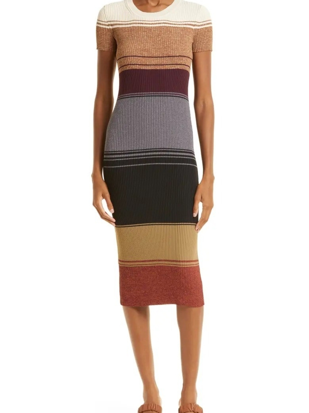 Staud Multicolor Striped Short Sleeve Crewneck Colleen Colorblock Ribbed Dress S